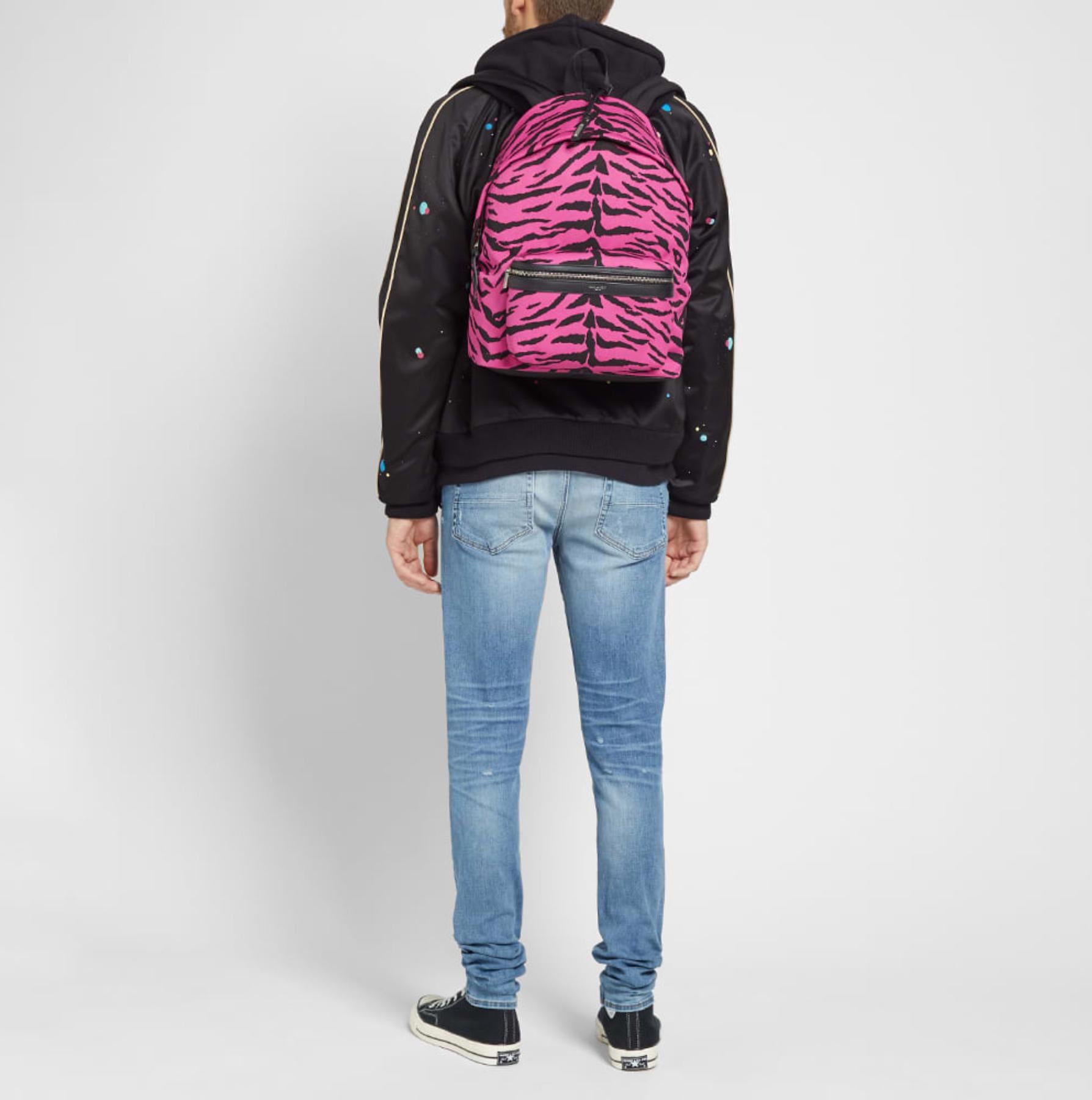 Saint Laurent Mens Pink & Black Zebra Print 'City' Backpack 3