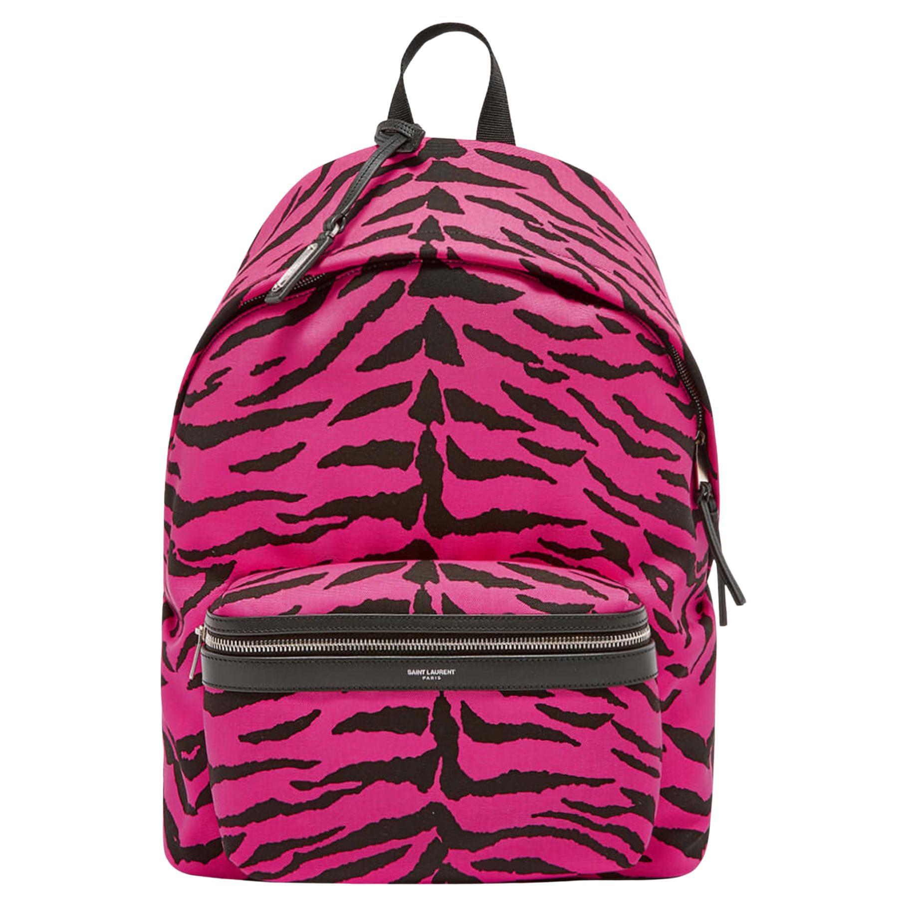 Saint Laurent Mens Pink & Black Zebra Print 'City' Backpack