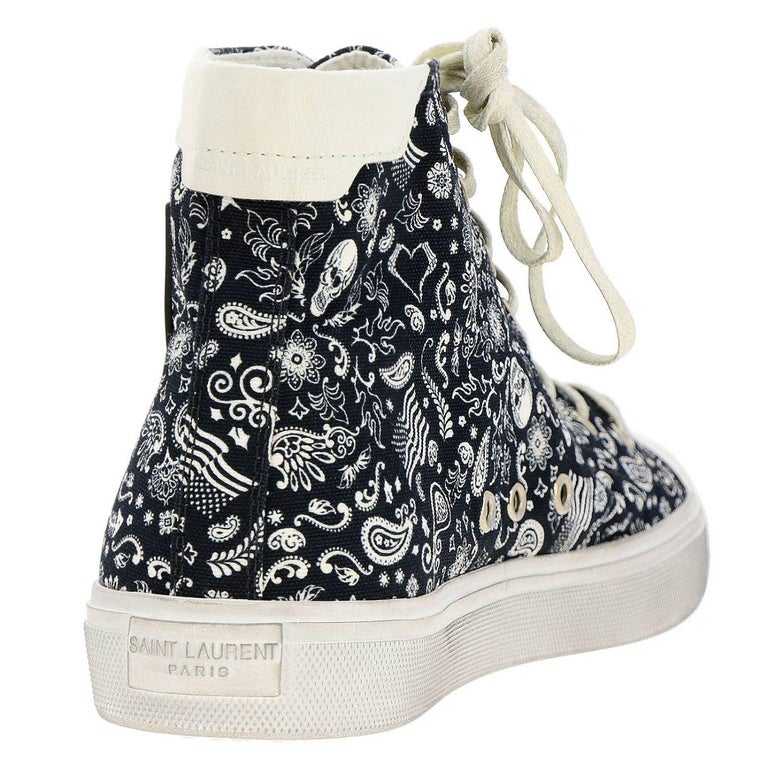 Saint Laurent Mens Skull Print Canvas High Top Bedford Sneakers Size 44 For  Sale at 1stDibs