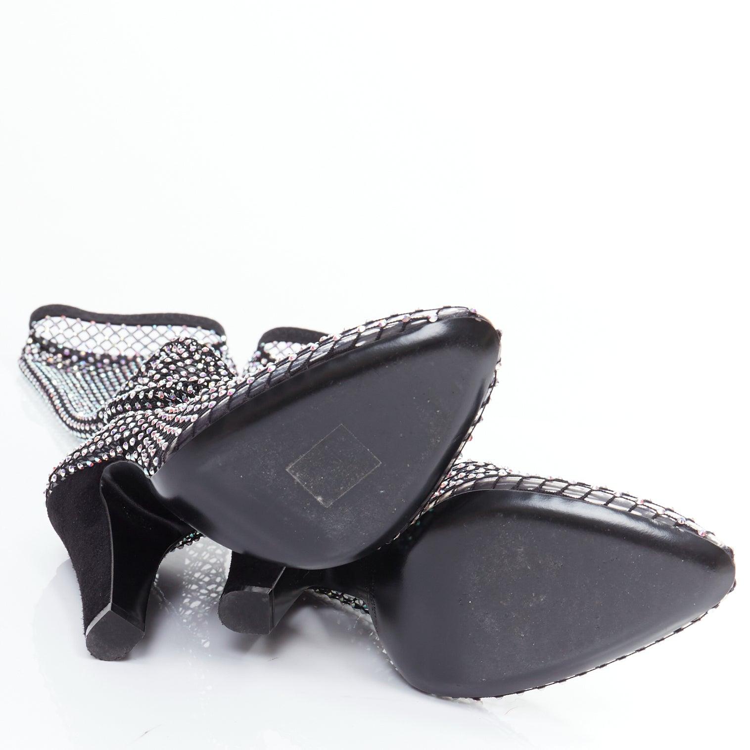 SAINT LAURENT Mesh Crystal 68 iridescent strass stretch sock boots EU39.5 6