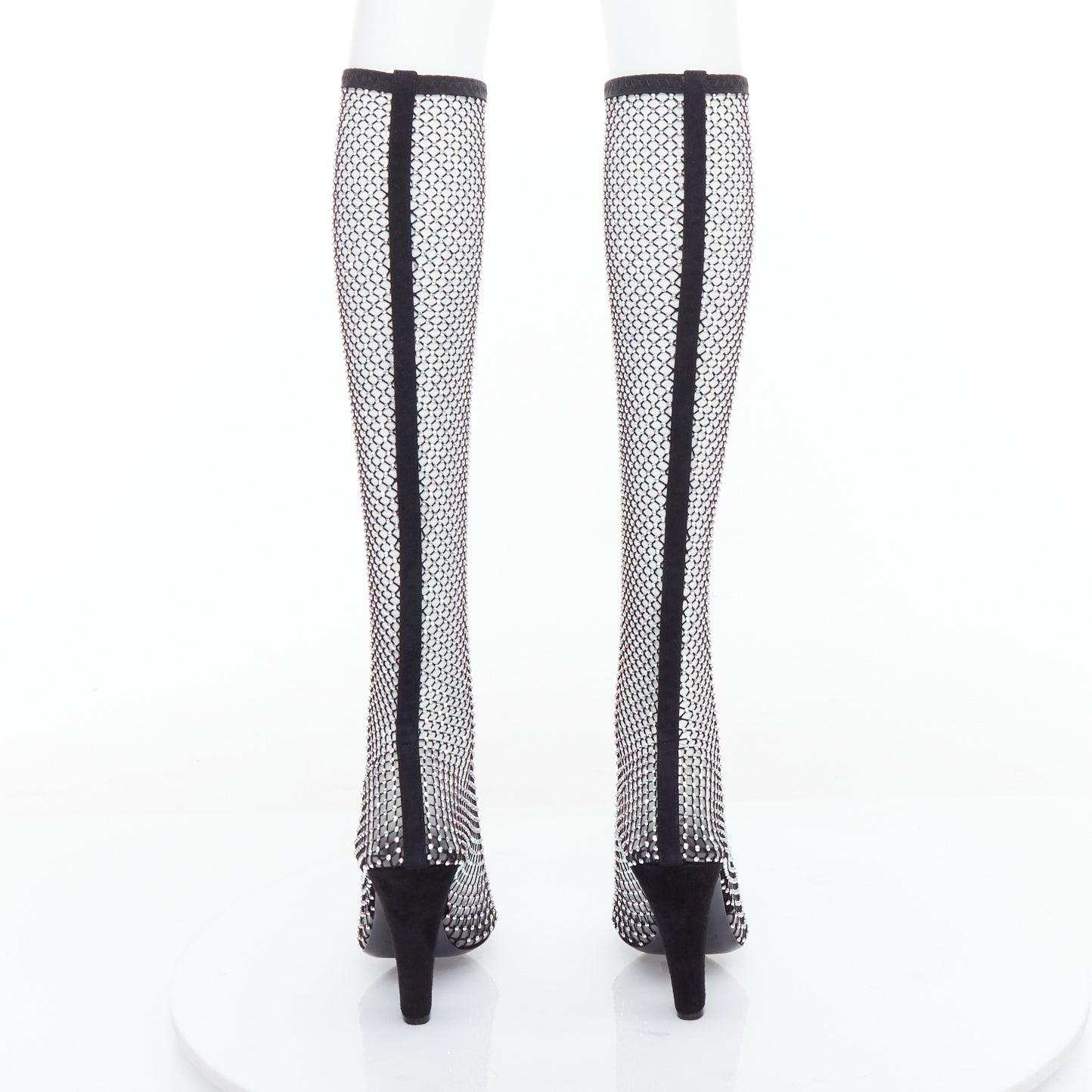 Women's SAINT LAURENT Mesh Crystal 68 iridescent strass stretch sock boots EU39.5