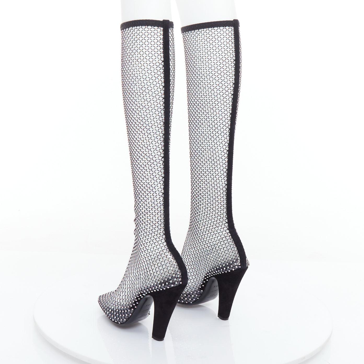 SAINT LAURENT Mesh Crystal 68 iridescent strass stretch sock boots EU39.5 1