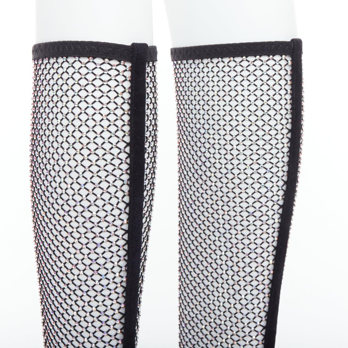 SAINT LAURENT Mesh Crystal 68 iridescent strass stretch sock boots EU39.5 2