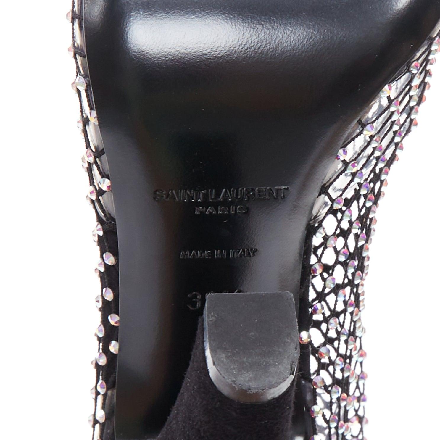SAINT LAURENT Mesh Crystal 68 iridescent strass stretch sock boots EU39.5 5