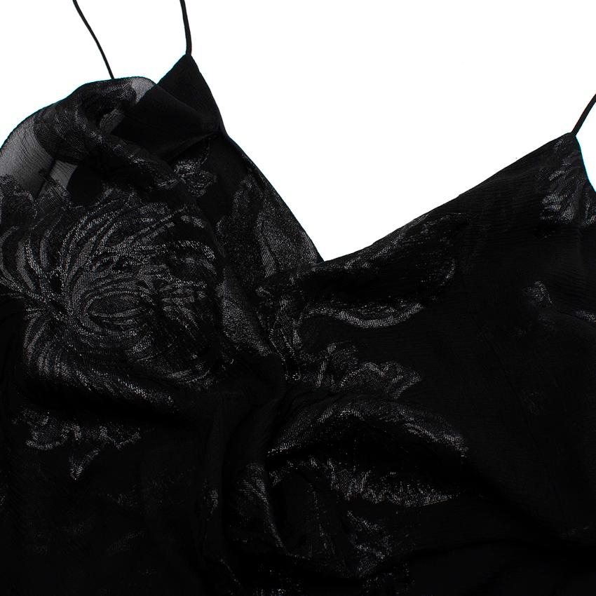 Saint Laurent Metallic Black Floral Fil Coupe Silk Dress In Excellent Condition For Sale In London, GB