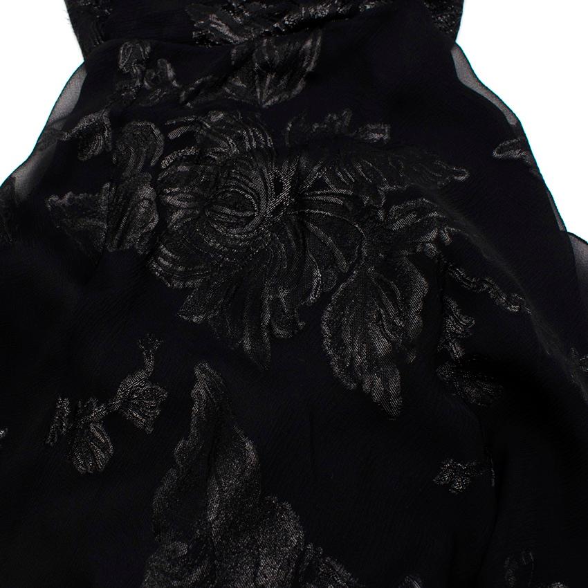 Saint Laurent Metallic Black Floral Fil Coupe Silk Dress For Sale 2