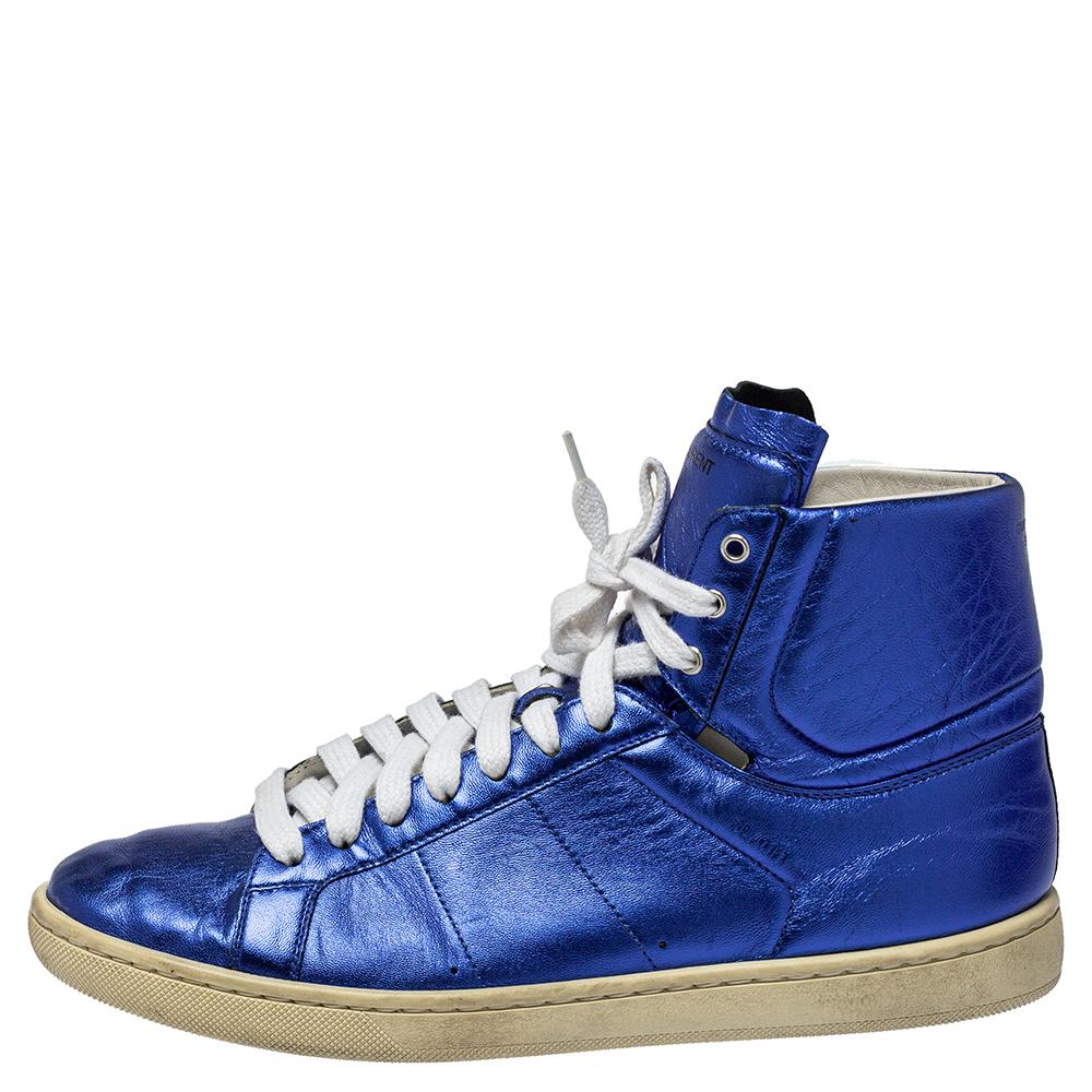 blue metallic sneakers