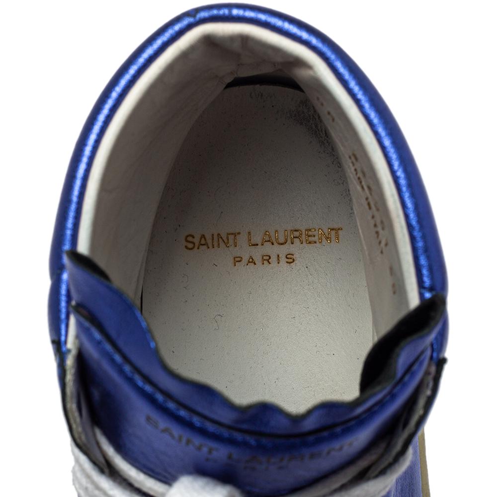 Saint Laurent Metallic Blue Classic Court High Top Sneakers Size 38 In Good Condition In Dubai, Al Qouz 2
