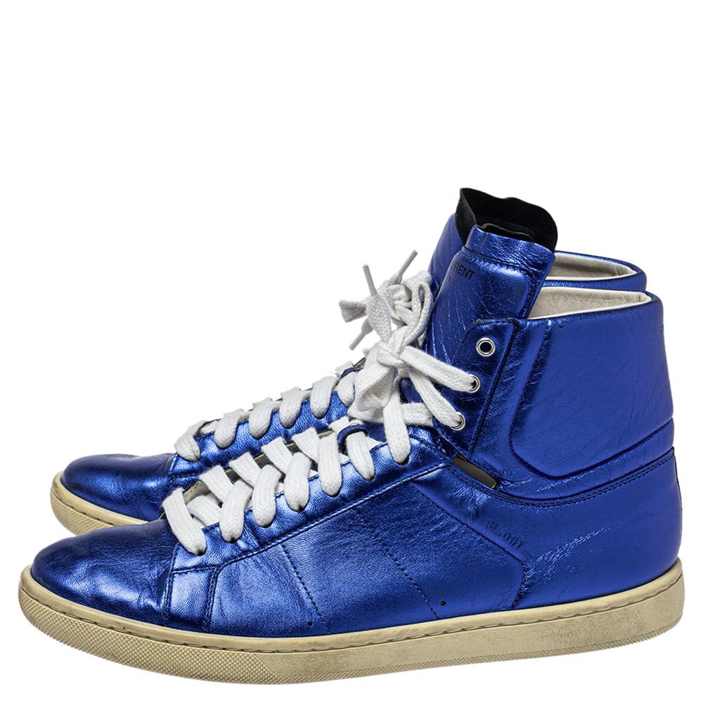 Men's Saint Laurent Metallic Blue Classic Court High Top Sneakers Size 38