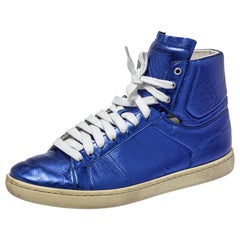 Saint Laurent Metallic Blue Classic Court High Top Sneakers Size 38