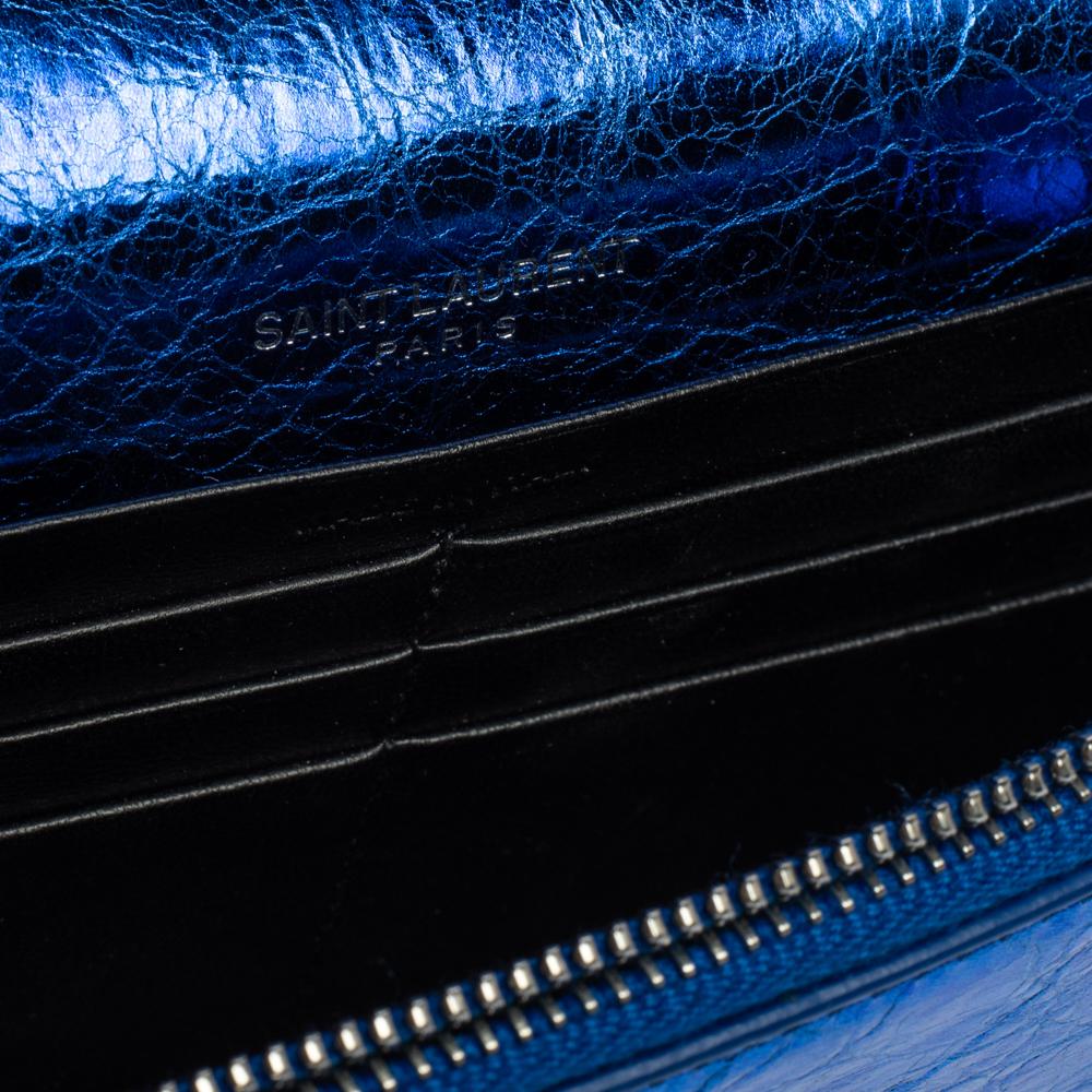 Saint Laurent Metallic Blue Crackled Leather Kate Tassel Wallet on Chain 6