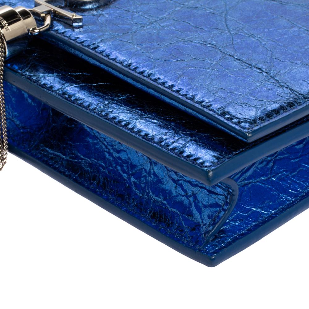 Saint Laurent Metallic Blue Crackled Leather Kate Tassel Wallet on Chain 7