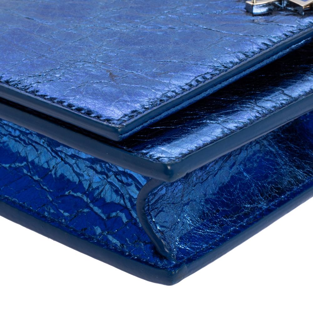 Saint Laurent Metallic Blue Crackled Leather Kate Tassel Wallet on Chain 8