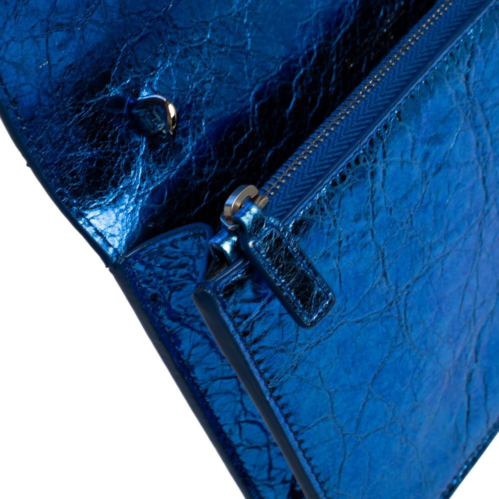 Saint Laurent Metallic Blue Crackled Leather Kate Tassel Wallet on Chain 2