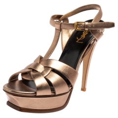 Saint Laurent Metallic Brown Leather Tribute Sandals Size 40