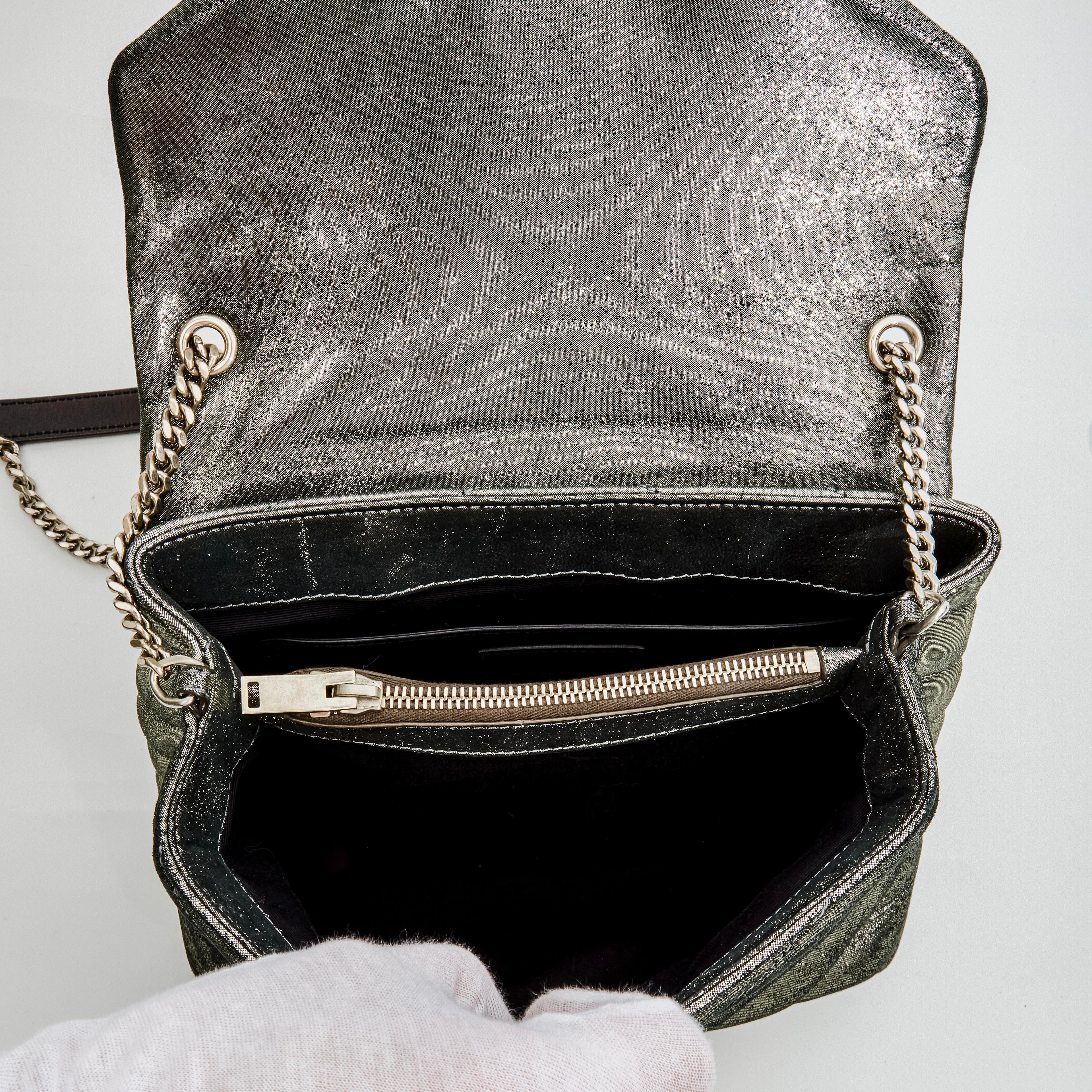 Donna Saint Laurent Borsa Lou piccola in pelle di vitello metallizzata Y Matelasse Monogram (464676)