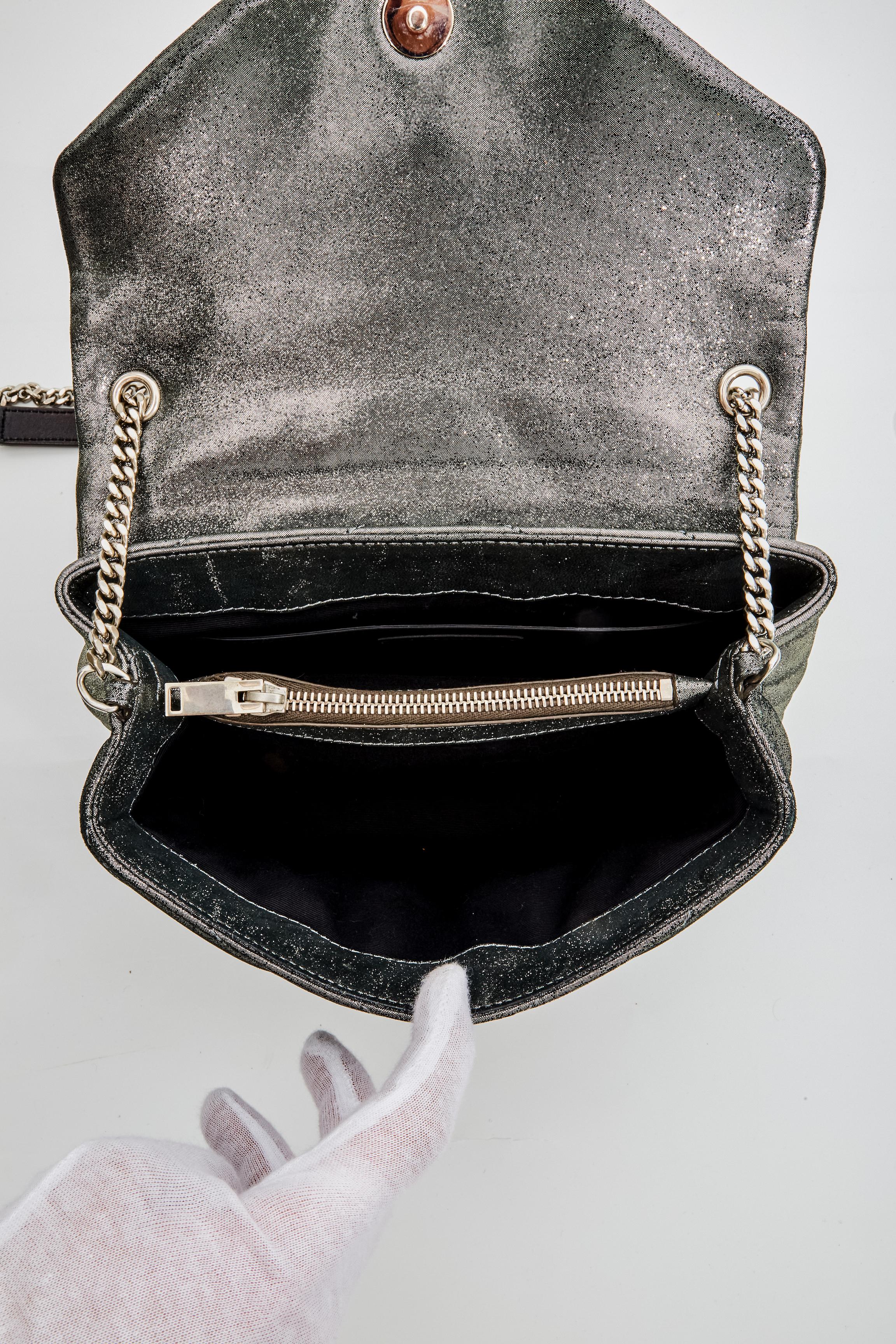 Saint Laurent Borsa Lou piccola in pelle di vitello metallizzata Y Matelasse Monogram (464676) 4