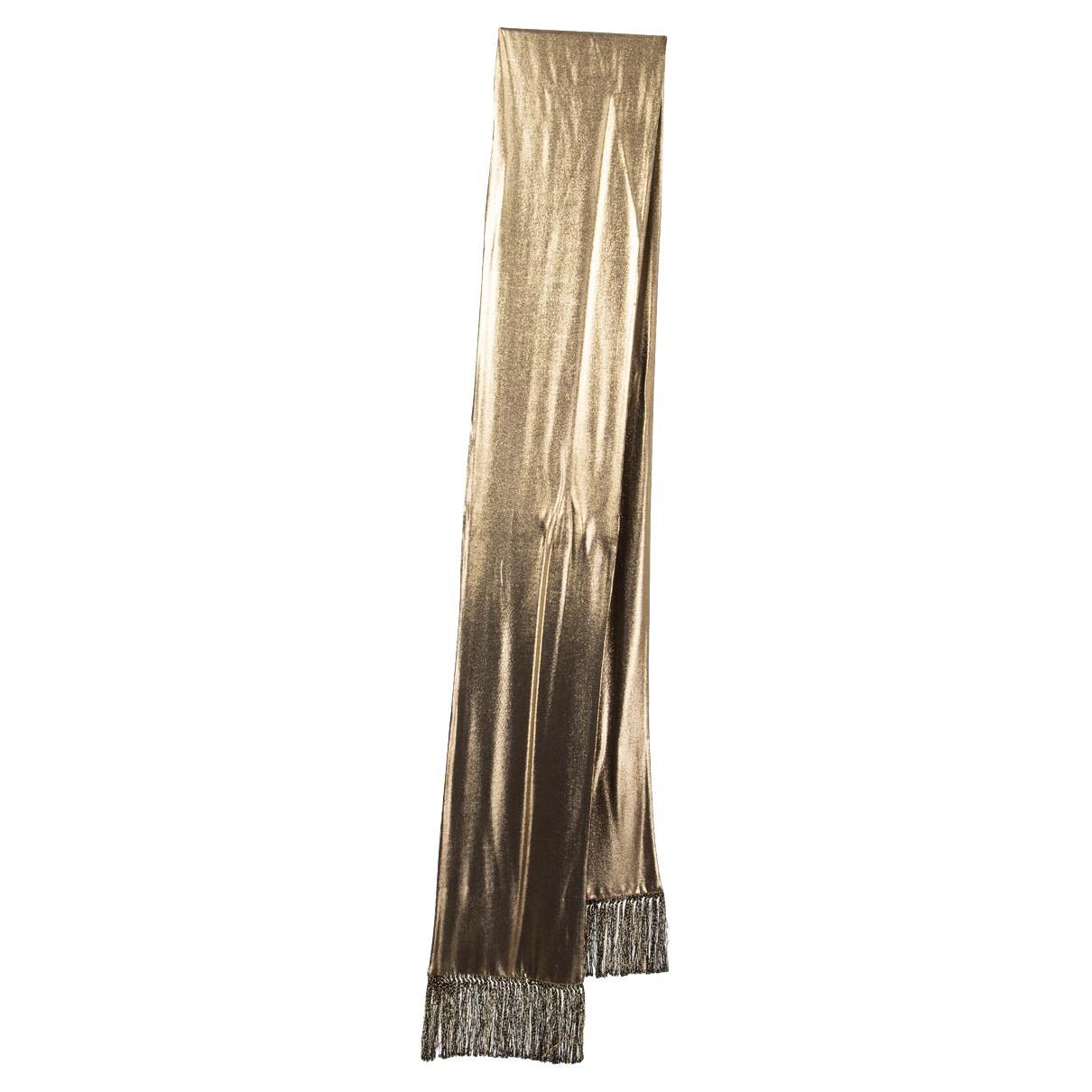 SAINT LAURENT metallic gold & black viscose FRINGED Scarf For Sale