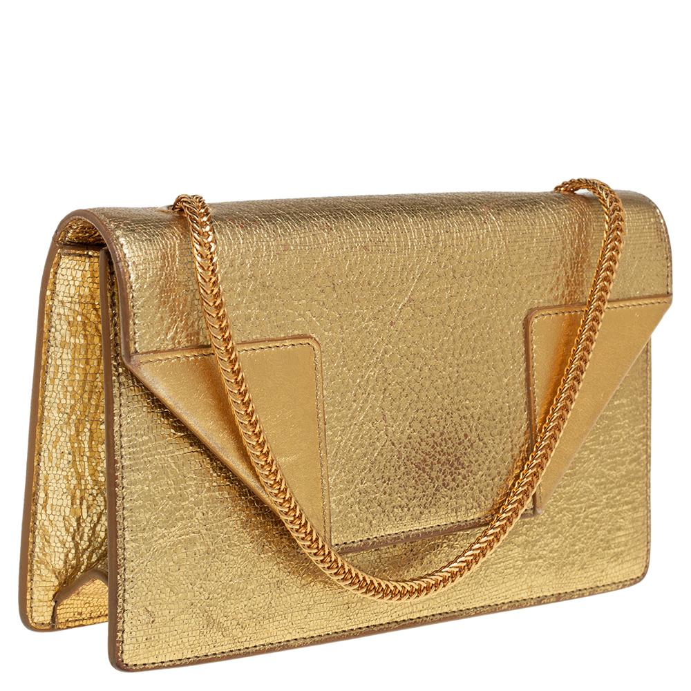 Women's Saint Laurent Metallic Gold Crinkled Leather Betty Crossbody Bag