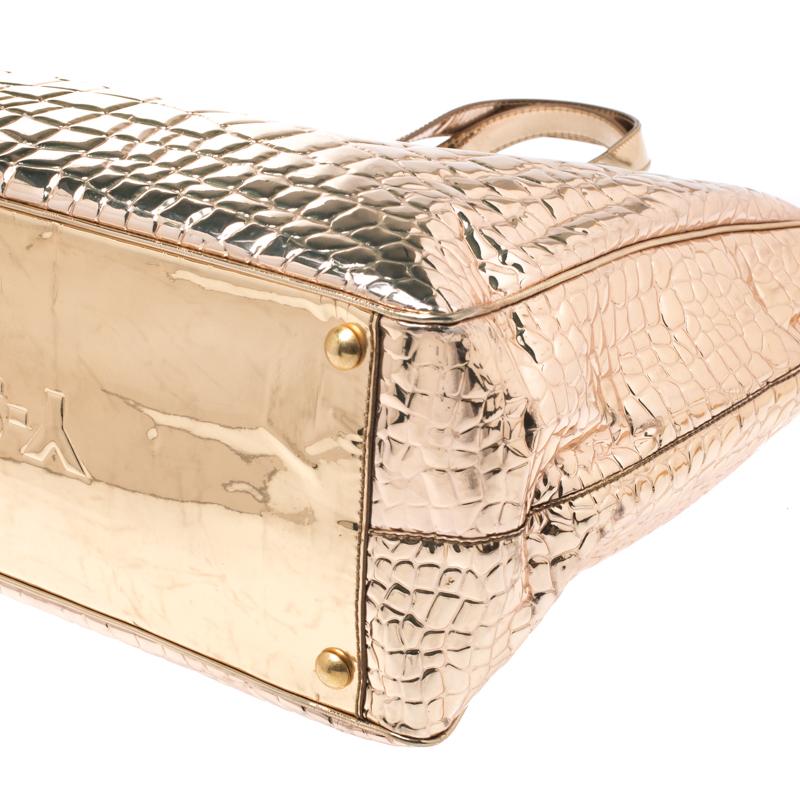 Saint Laurent Metallic Gold Embossed Croc Patent Leather Raspail Tote 4