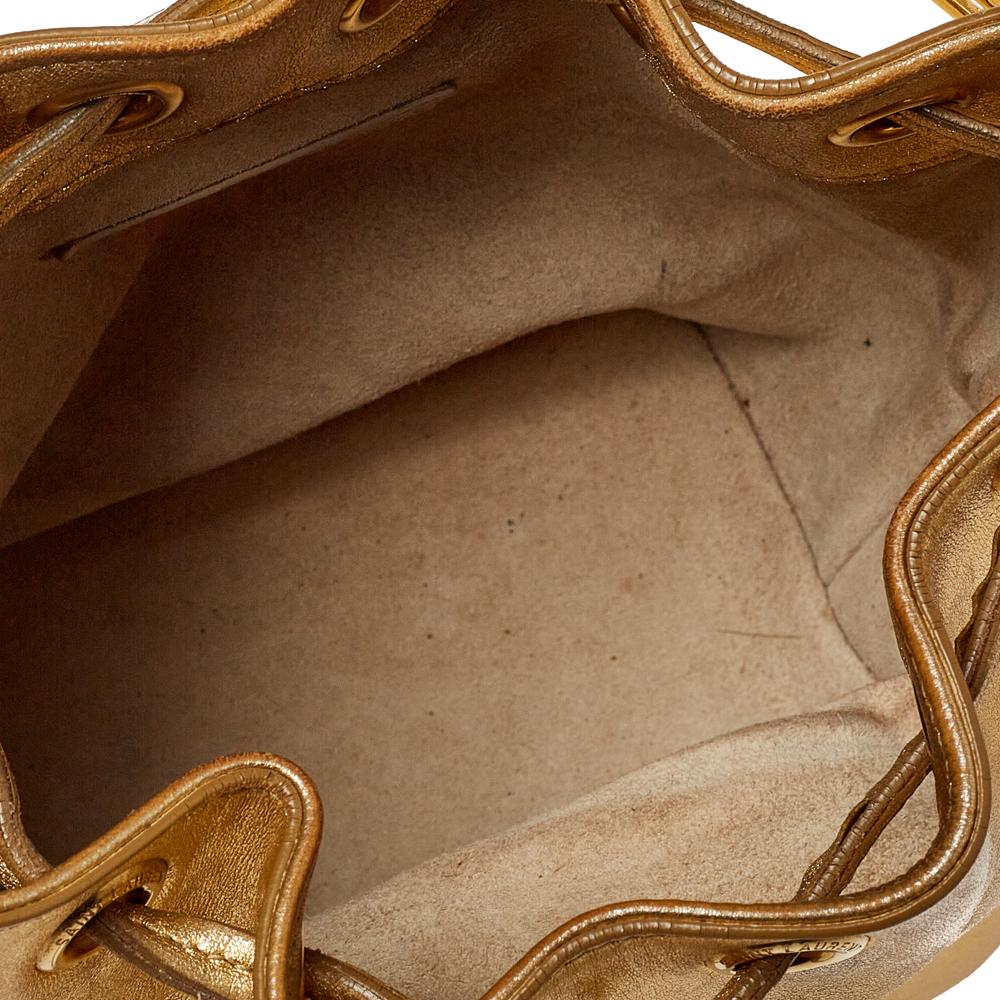 Saint Laurent Metallic Gold Leather Emmanuelle Drawstring Bucket Bag 6