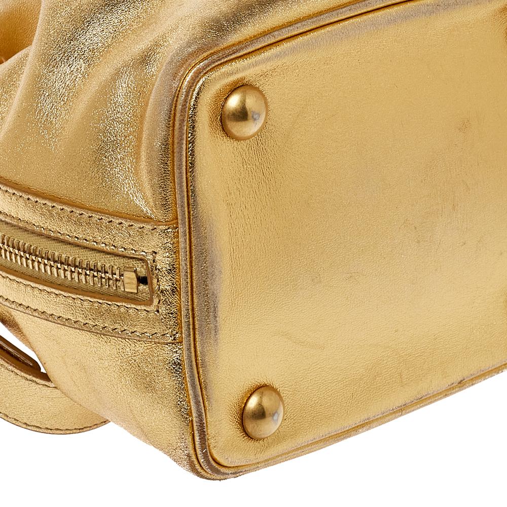 Women's Saint Laurent Metallic Gold Leather Emmanuelle Drawstring Bucket Bag