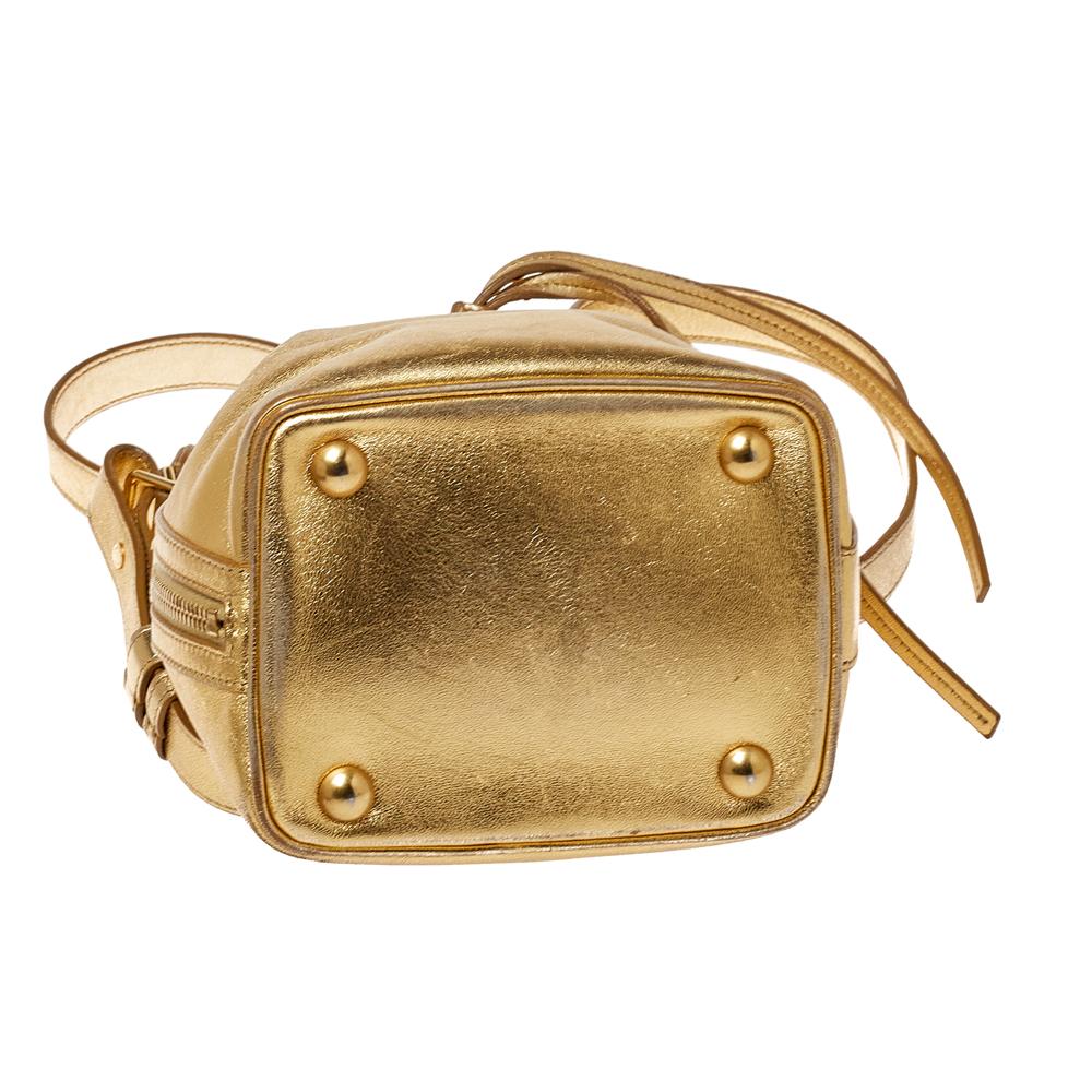 Saint Laurent Metallic Gold Leather Emmanuelle Drawstring Bucket Bag 2