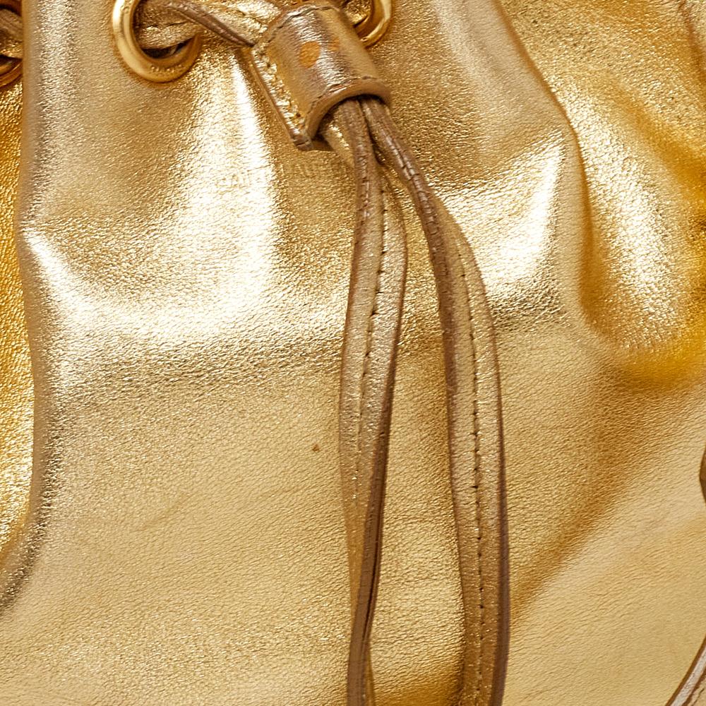 Saint Laurent Metallic Gold Leather Emmanuelle Drawstring Bucket Bag 3