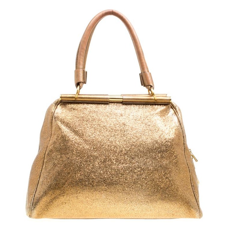 Saint Laurent Metallic Gold Leather Medium Majorelle Tote Bag For Sale