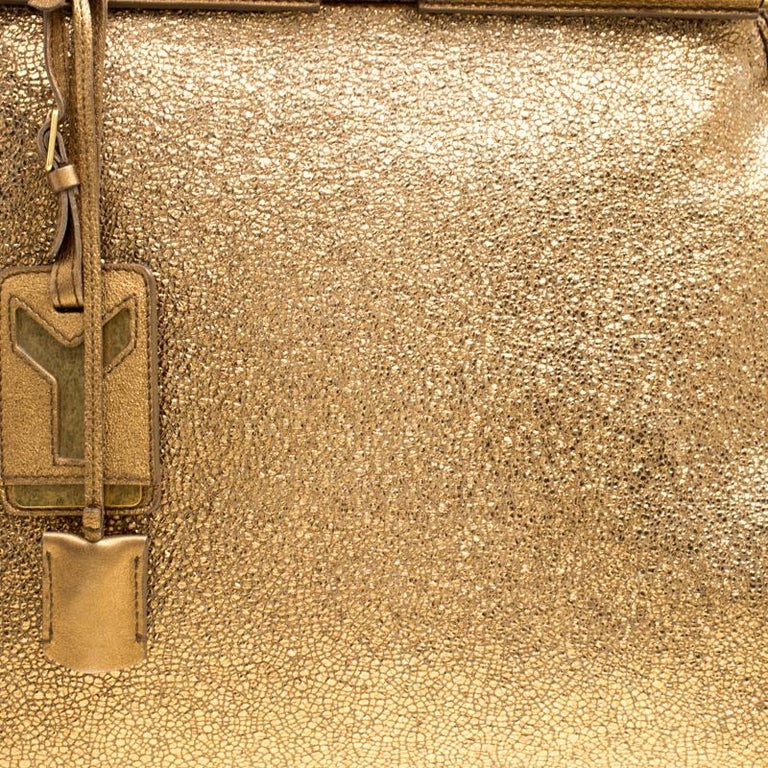Saint Laurent Metallic Gold Leather Medium Majorelle Tote Bag For Sale