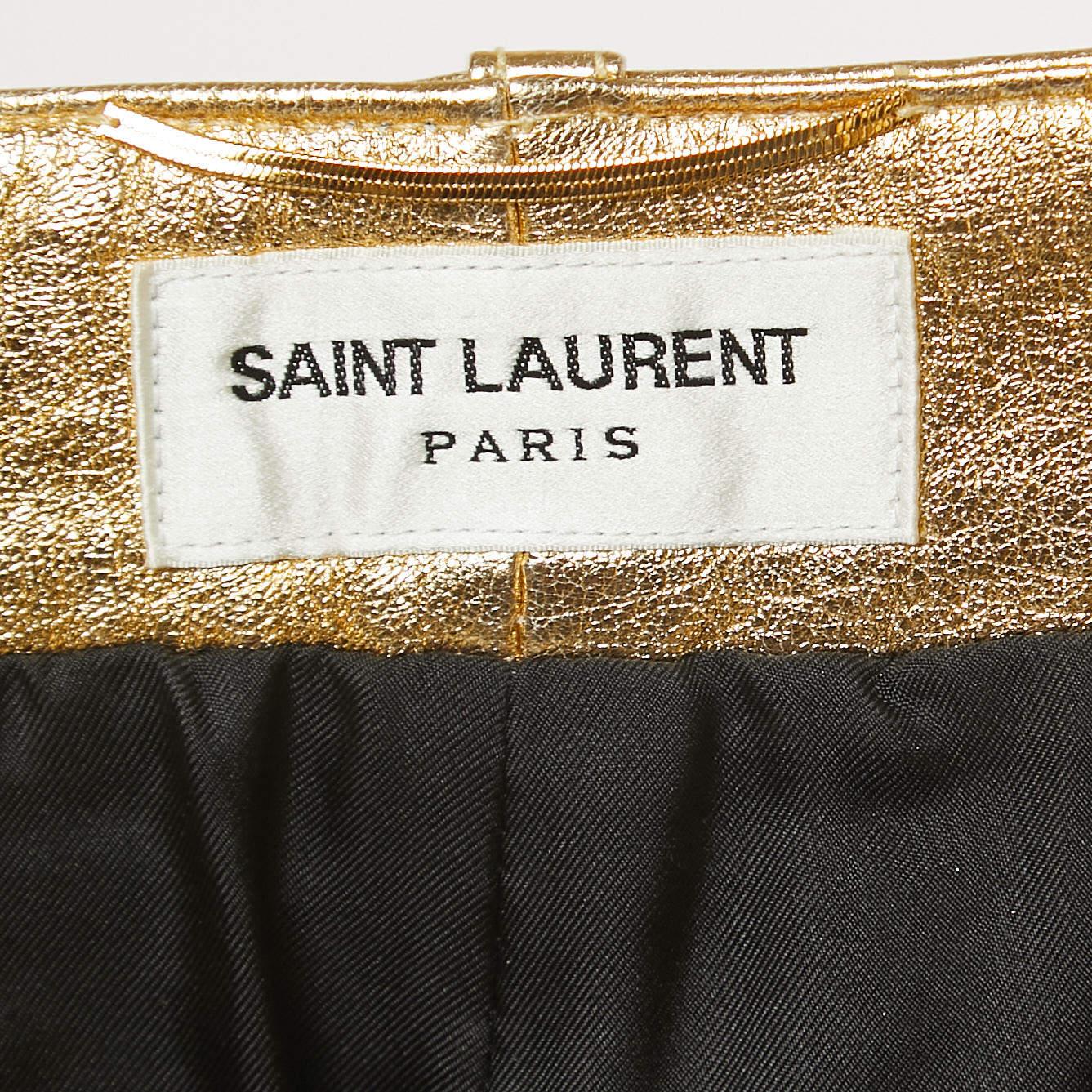 Saint Laurent Metallic Gold Leather Mini Shorts M 1