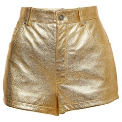 Saint Laurent Metallic Goldfarbene Mini-Shorts aus Leder M