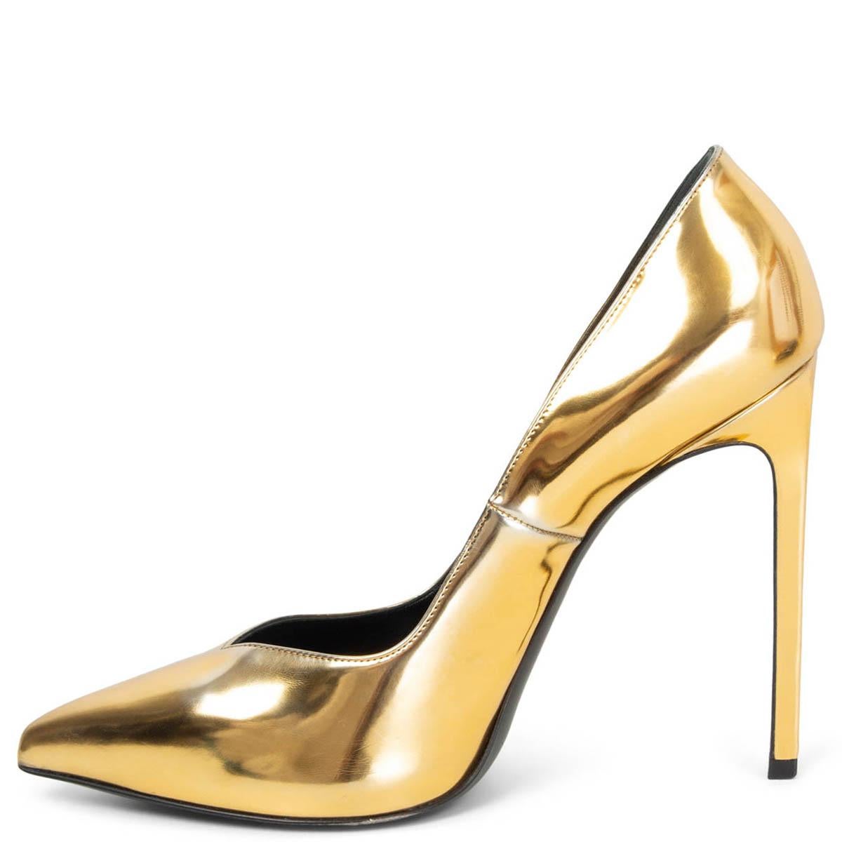 SAINT LAURENT metallic gold leather PARIS Pointed Toe Pumps Shoes 39