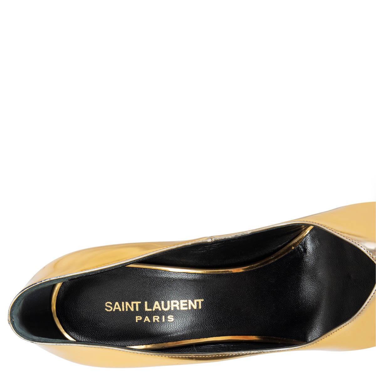 Gold SAINT LAURENT metallic gold leather PARIS Pointed Toe Pumps Shoes 39 For Sale