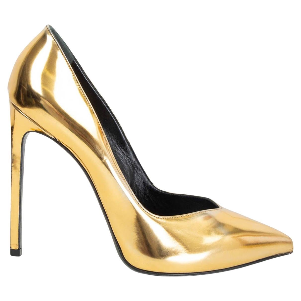 SAINT LAURENT Metallic Gold Leder PARIS spitz zulaufende Pumps mit spitzer Zehe Schuhe 39