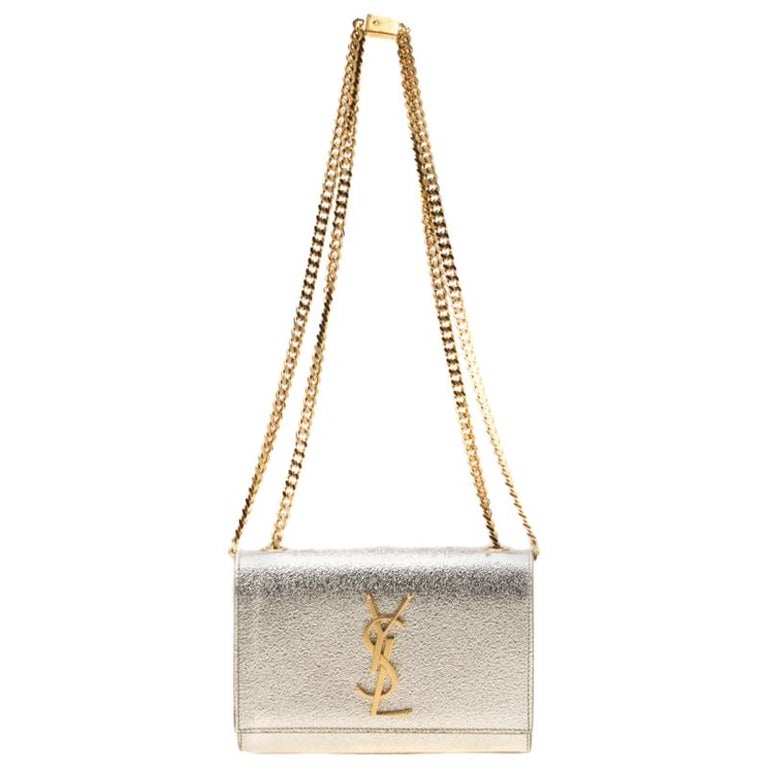 Saint Laurent Metallic Gold Leather Small Kate Monogram Shoulder Bag
