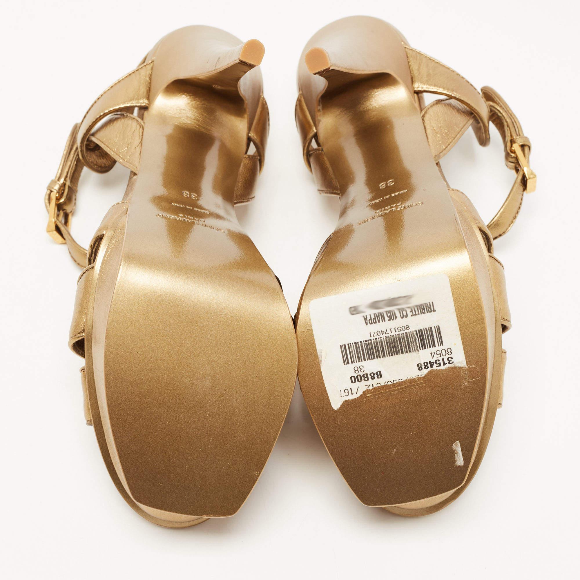 Saint Laurent Metallic Gold Leather Tribute Ankle Strap Platform Sandals Size 38 4