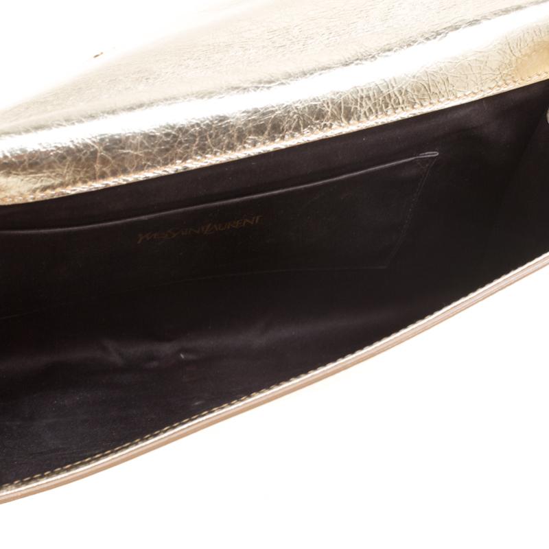 Saint Laurent Metallic Gold Patent Leather Belle De Jour Flap Clutch 2