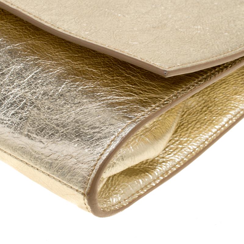 Saint Laurent Metallic Gold Patent Leather Belle De Jour Flap Clutch 3