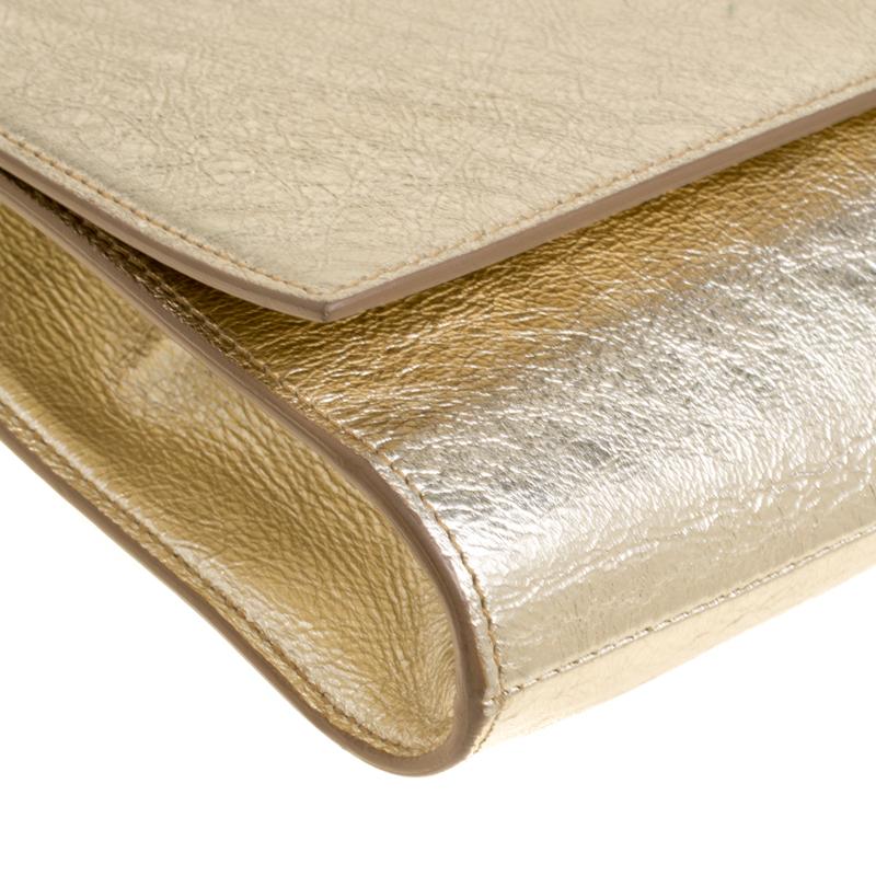 Saint Laurent Metallic Gold Patent Leather Belle De Jour Flap Clutch 4