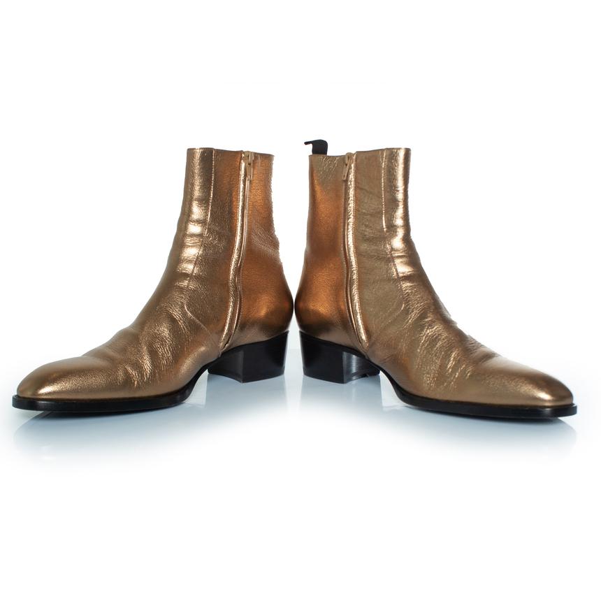 Marron Saint Laurent, Bottes Wyatt or métallisé en vente