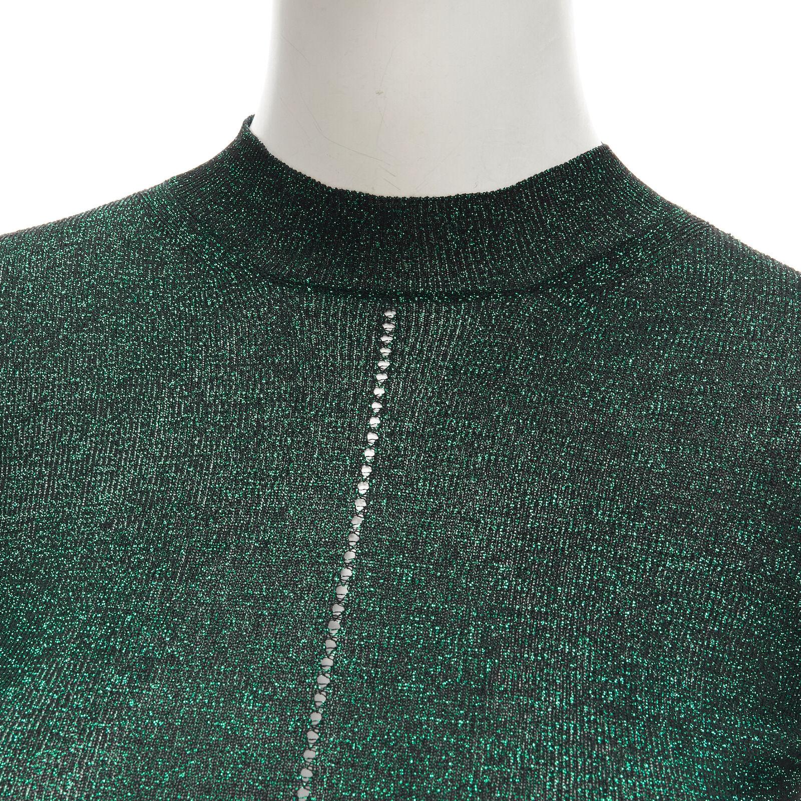 SAINT LAURENT metallic green lurex black faux fur trim ribbed top XS For Sale 4