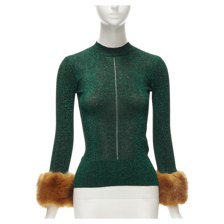 Louis Vuitton Emerald Green Cashmere Sweater Dress Lamb Fur Trim