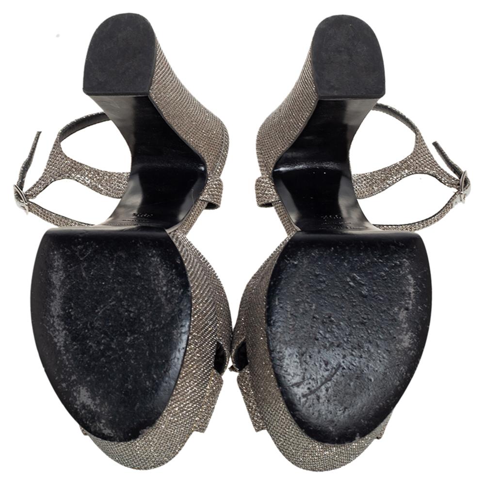 Saint Laurent Metallic Leather Candy Ankle Strap Platform Sandals Size 39.5 In Good Condition In Dubai, Al Qouz 2