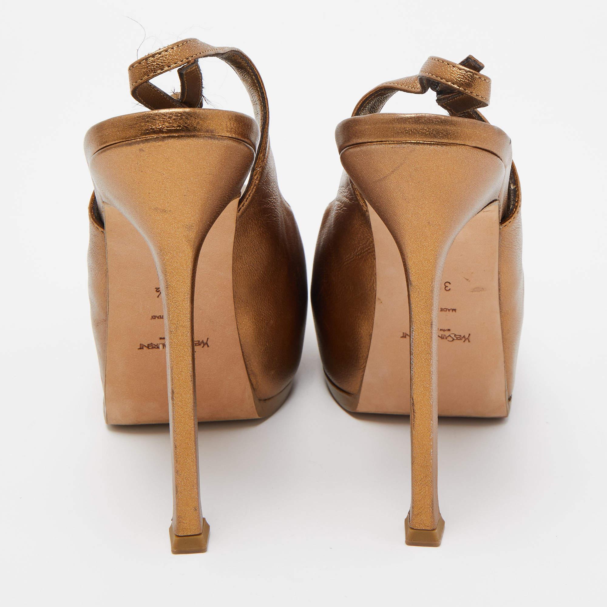 Marron Saint Laurent escarpins Tribtoo en cuir métallisé taille 38,5 en vente