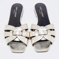Saint Laurent Metallic Leather Tribute Slides Size 36