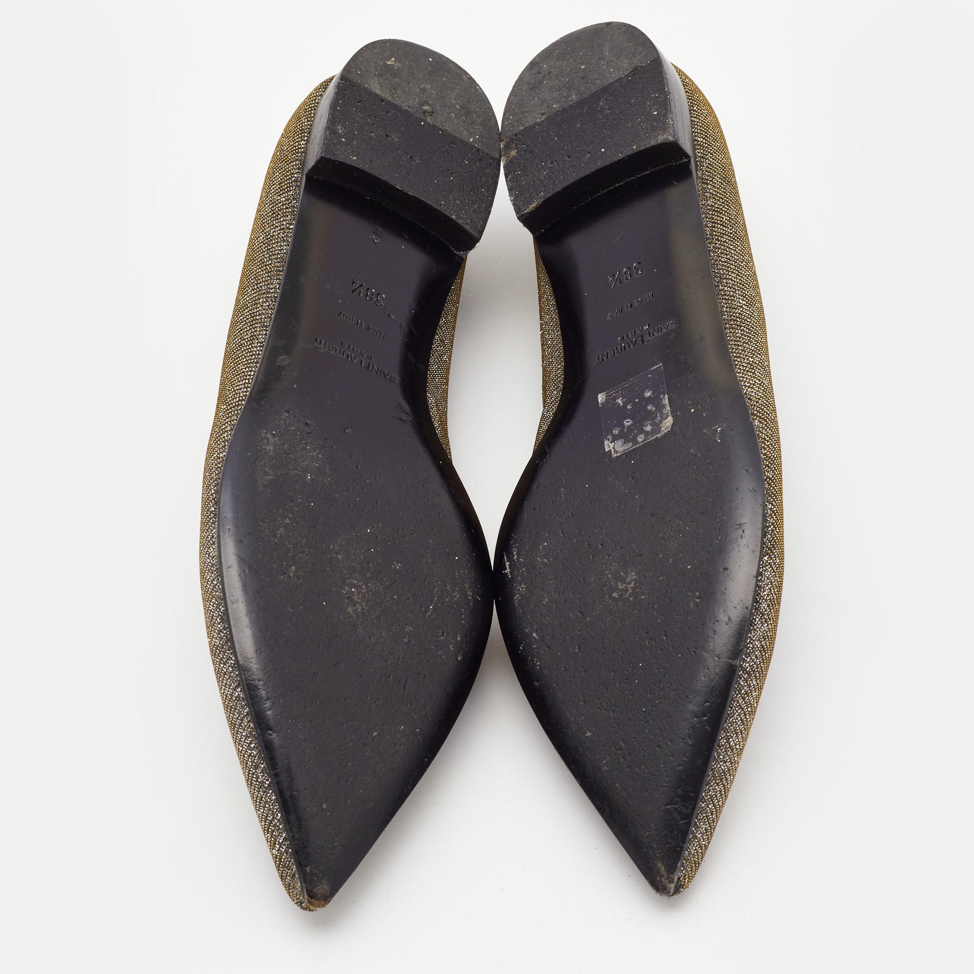 Saint Laurent - Ballerines à bout pointu en tissu lurex métallisé, taille 38,5 en vente 1