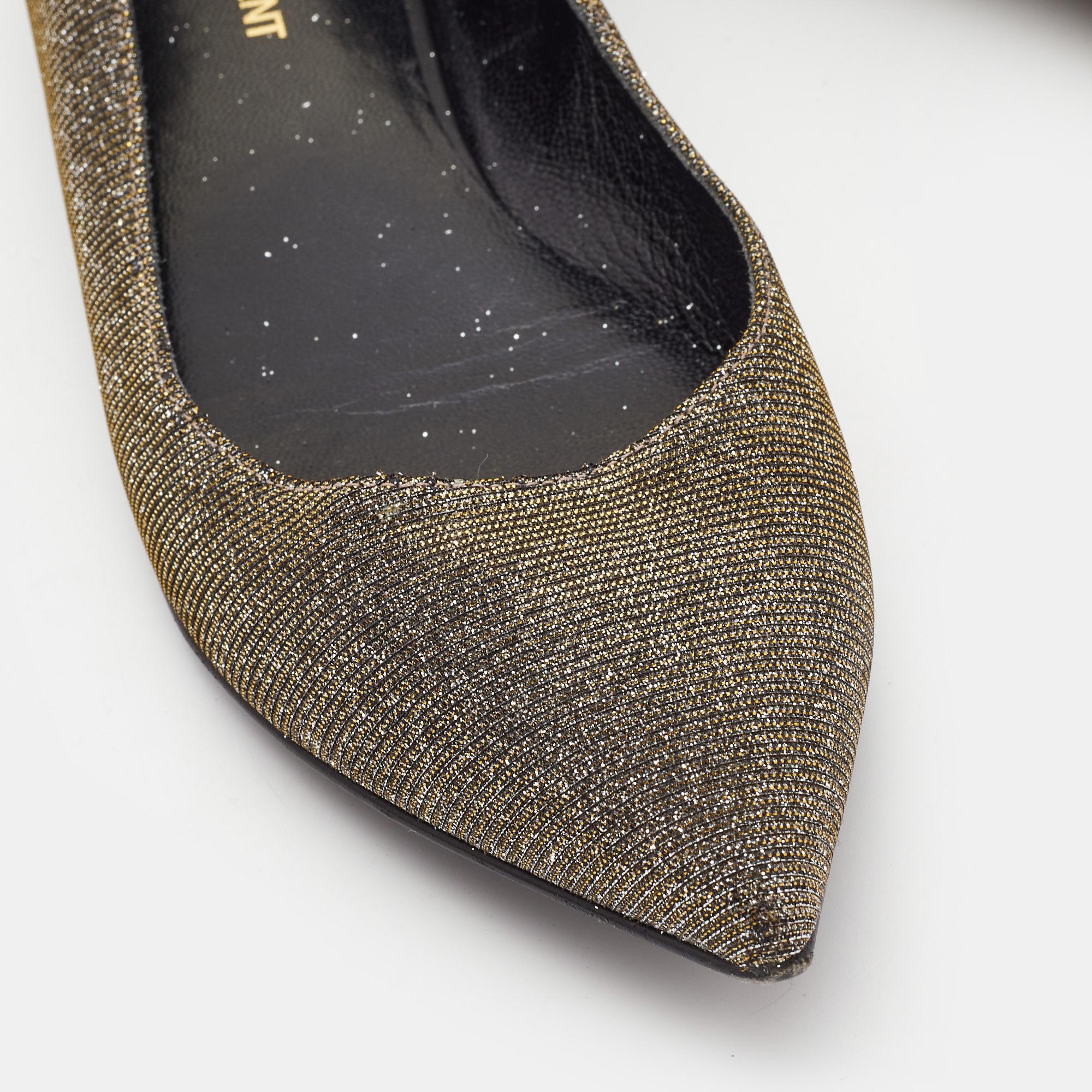 Saint Laurent - Ballerines à bout pointu en tissu lurex métallisé, taille 38,5 en vente 2