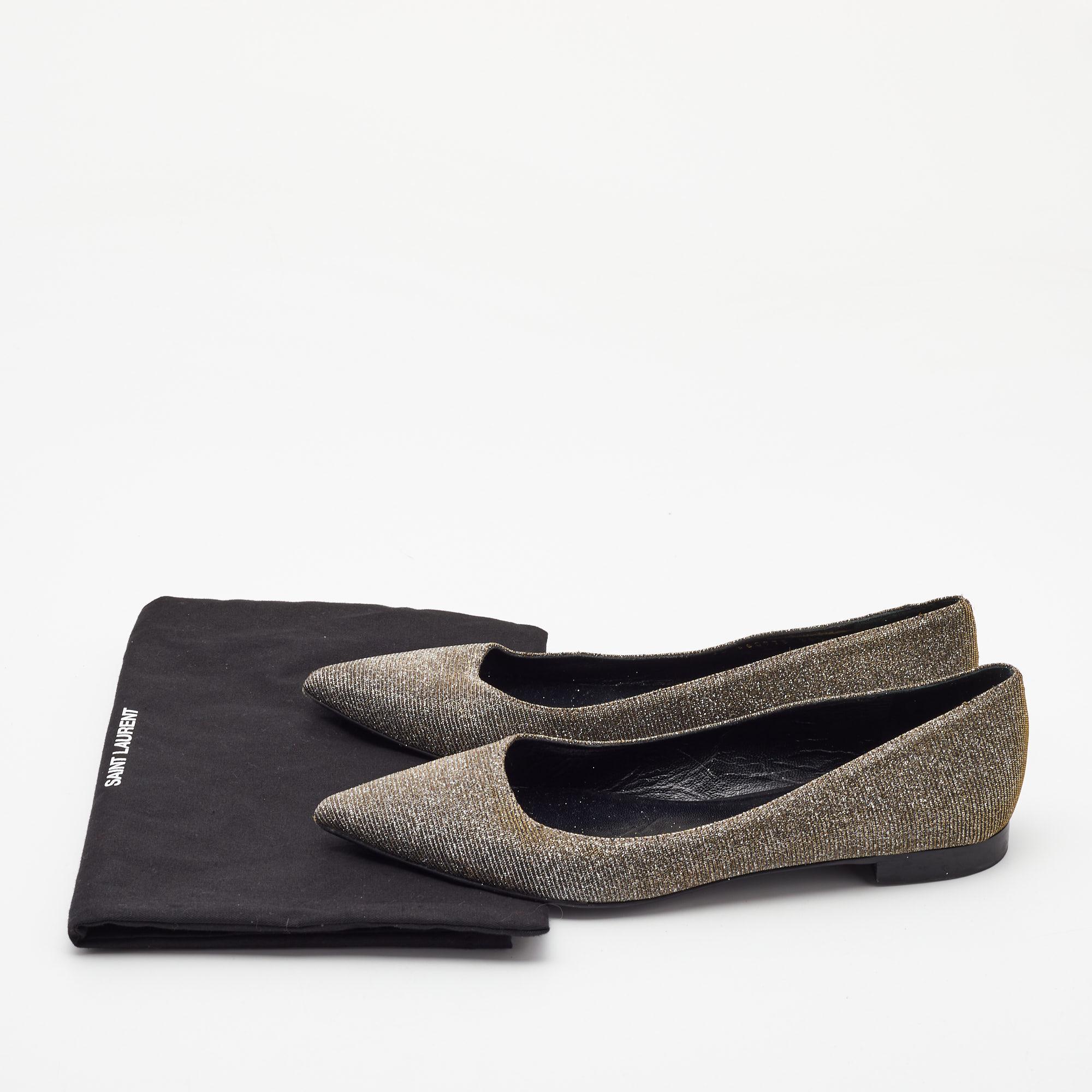 Saint Laurent - Ballerines à bout pointu en tissu lurex métallisé, taille 38,5 en vente 4