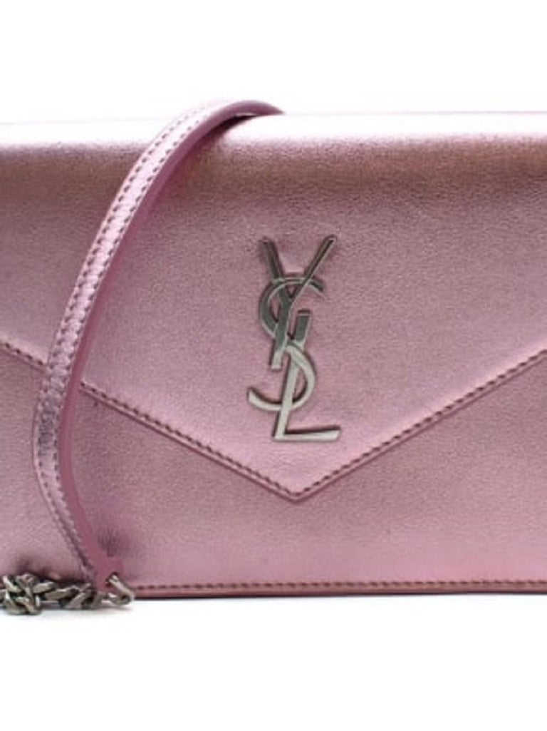 Saint Laurent Metallic Pink Uptown Wallet On Chain For Sale at 1stDibs